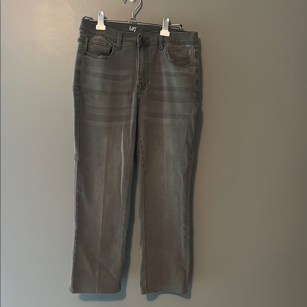 Gray Straight-Leg Jeans with Worn-In Look